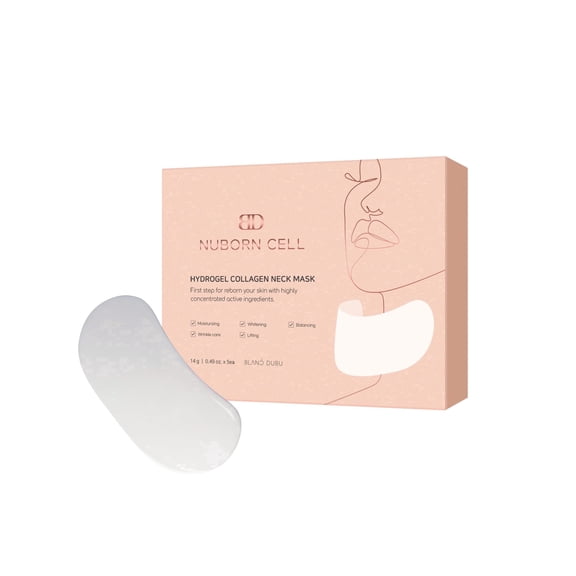 BLANC DUBU Nuborn Cell Hydrogel Collagen Neck Mask with hADSC-CM Stem Cell Marine Collagen 9-Peptide Firming Brightening Neck Wrinkle Patch All Skin Types 5 x 0.49 oz