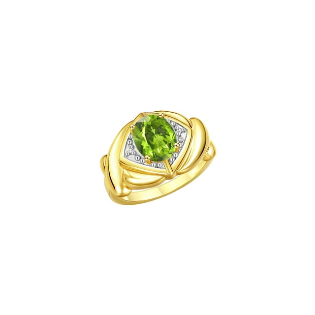 RYLOS Rings for Women 14K Yellow Gold Ring XOXO Hugs & Kisses 9X7MM Gemstone & Diamond Ring August Peridot Jewelry for Women Size 10