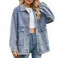 thumbnail image 1 of Women'S Button-Down Vintage Ripped Blue Denim Jacket Blue S, 1 of 9