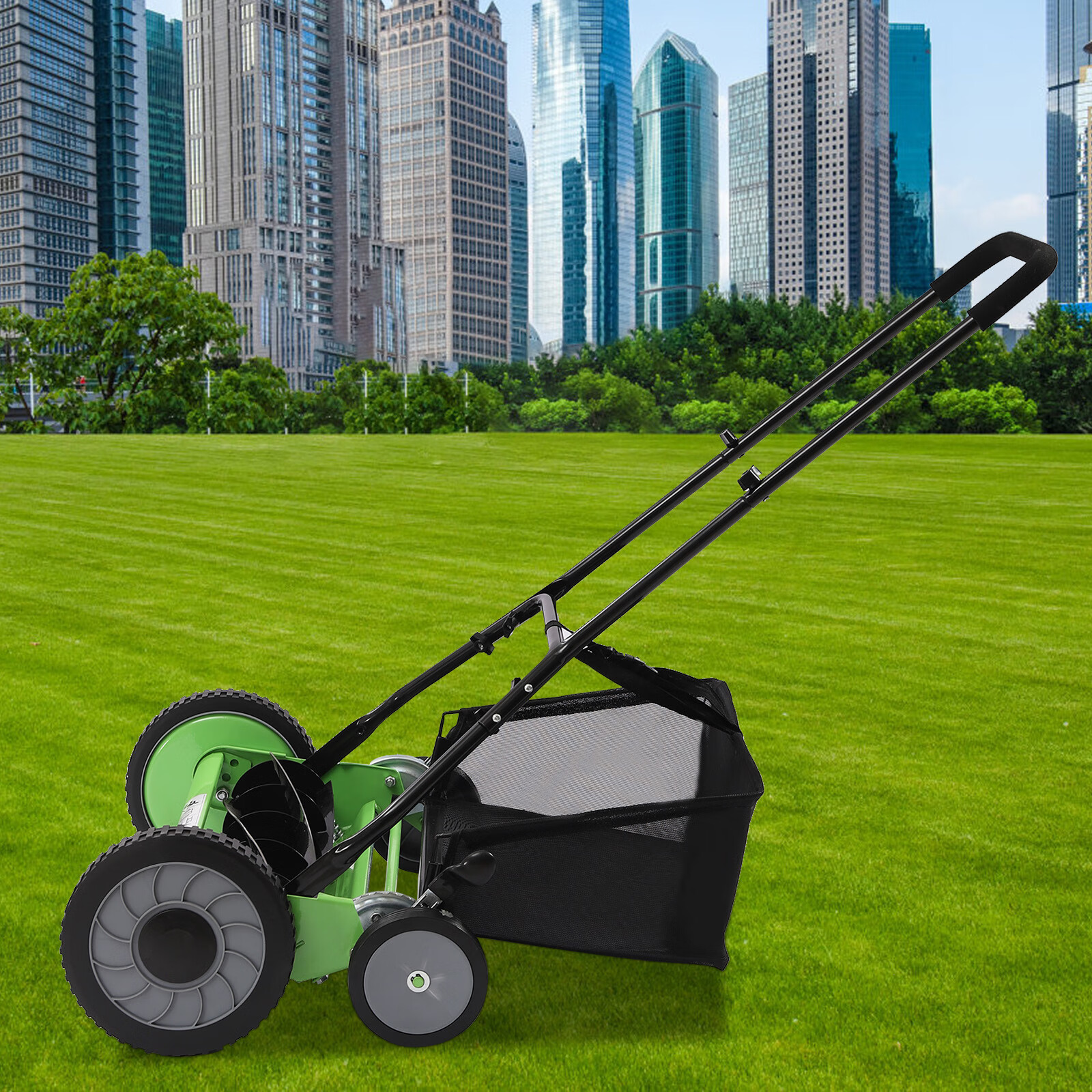 Aiqidi 20 inch Manual Push Reel Lawn Mower Home Height Adjustable 5 Blades Lawn Sweeper with Grass Catcher for Yards Sidewalks