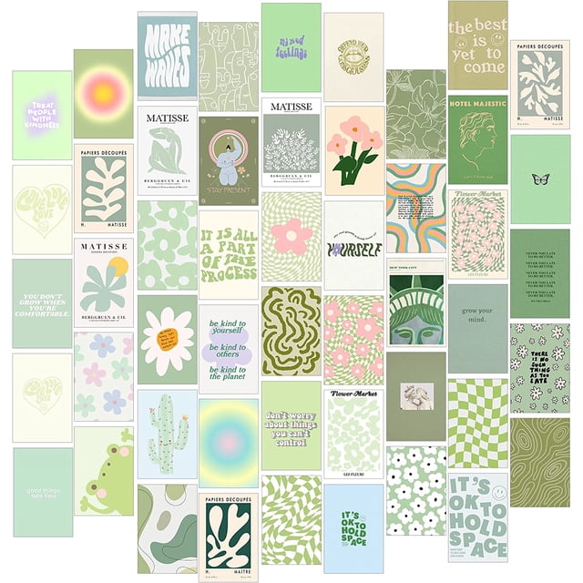 Kit 50 Decoraciones de Habitación AESTHETIC Estética Collage Dormitorio Pared Verde Fardes Store FS-544423