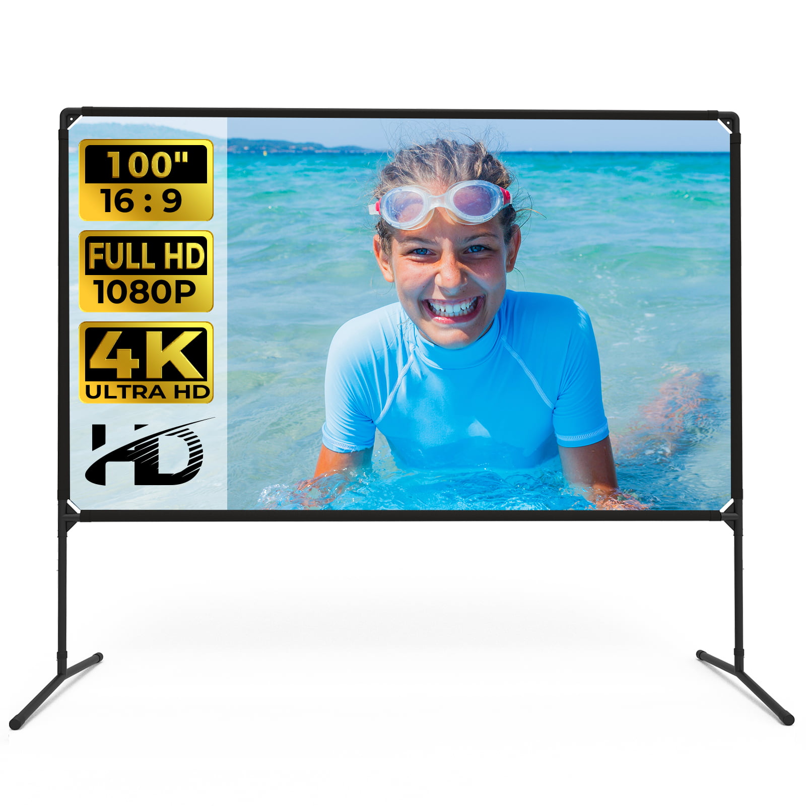 Projector Screen 16:9 4K Ultra HD 3D Projector Outdoor/Indoor Movie with Stand-Folding Wall-Mounted Outdoor Screen for Home Theater Camping Gaming TUSY 144-inch Portable Movie Screen with Stand 