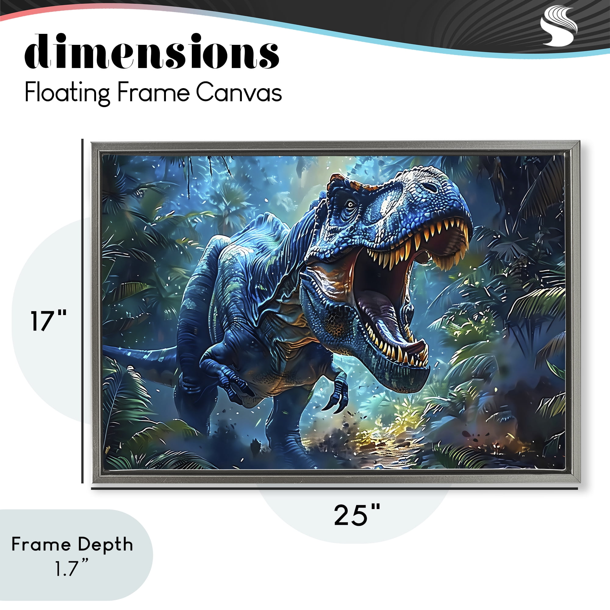 Stupell Industries Blue Toned Dinosaur Roar Gray Framed Floater Canvas Wall Art, design by Creative Studio