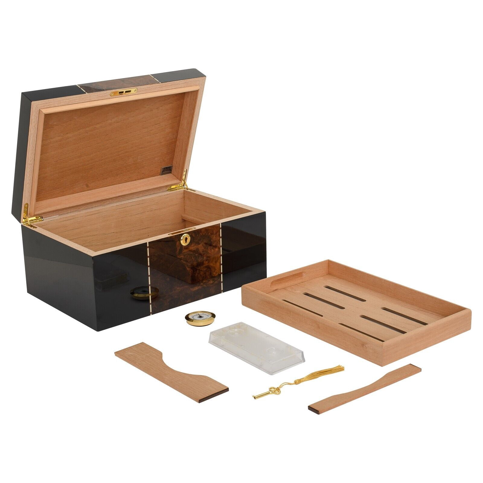 Humidor Supreme Conte Cigar Humidor Premium Burl Veneer 80 Cigars