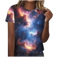 thumbnail image 3 of TaTaai Women's Galaxy Print Top Short Sleeve Crew Neck Pullover Loose Fit Casual Summer Chic T-Shirt Blouse Daily Party Weekend Gift, 3 of 5