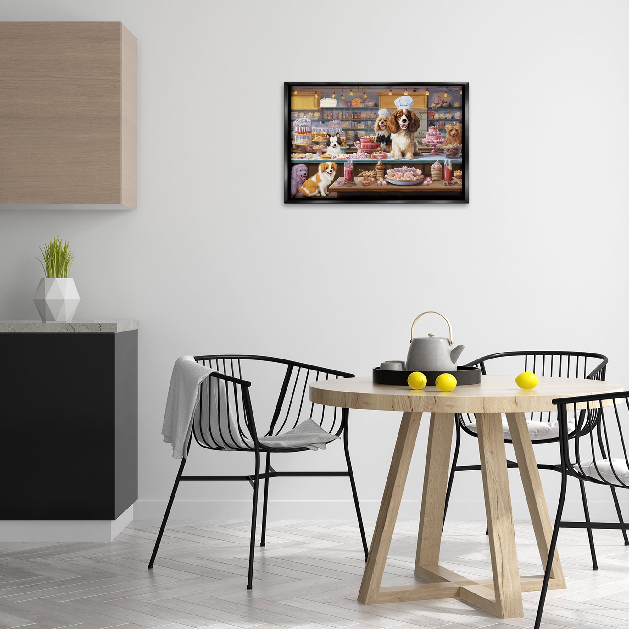 Stupell Industries Sweet Treats Pastry Dogs Food & Beverage Painting Black Floater Framed Canvas Art Print Wall Art, 25 x 17