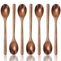 HSM 7 PCS Wooden Spoons for Cooking, 9.3 Inch Wooden Spoons for Eating Mixing Stirring Tasting Baking, Long Handle Spoons FOR Serving, Cooking Utensils Set for Sauce Soup Honey Tea Soda Dessert