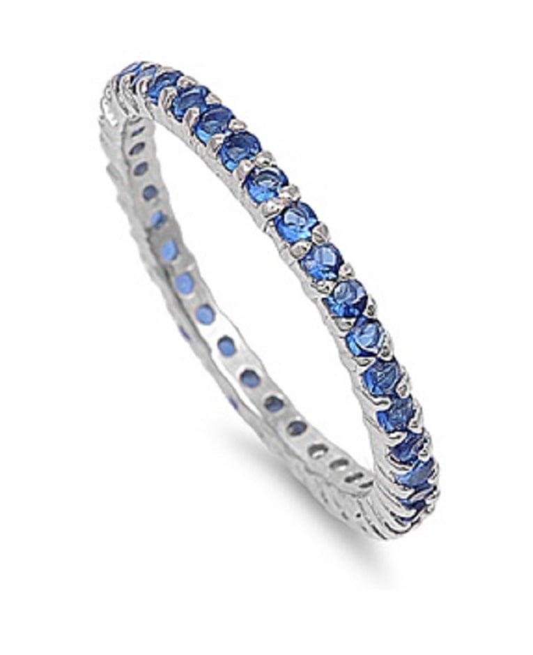 CloseoutWarehouse Simulated Sapphire Cubic Zirconia Channel Ring Sterling Silver