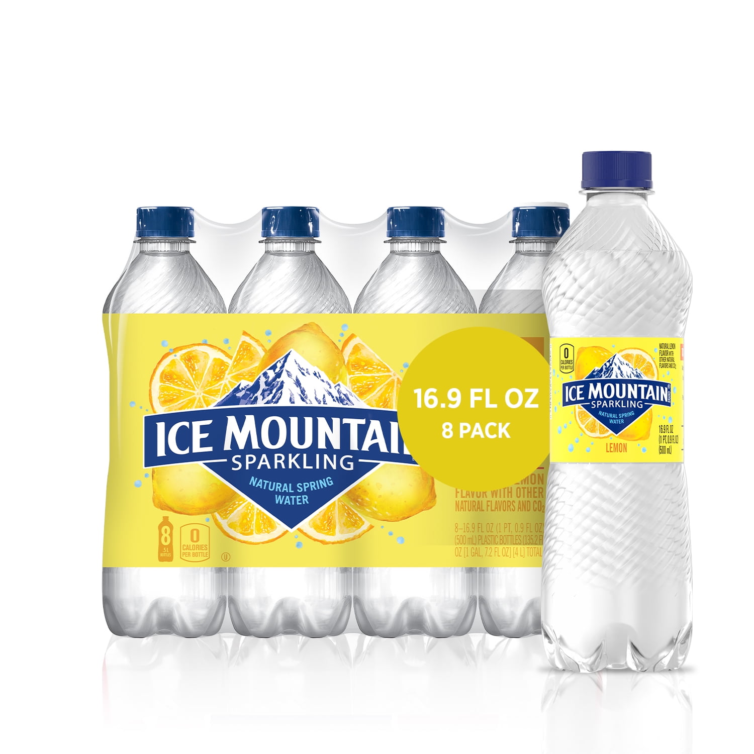 Ice Mountain Sparkling Water, Lively Lemon, 16.9 oz. Bottles (8 Count