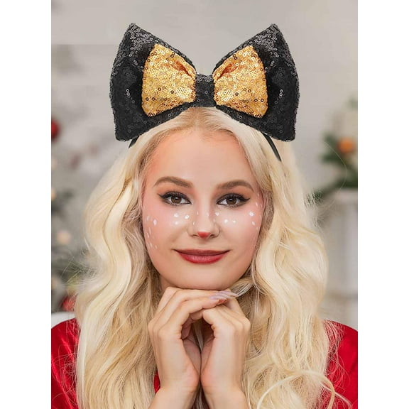 Bow Headbands Sequins Bow Hair Hoop Glitter Big Bow Xmas Headdress Sparkle Bowknot Christmas Party Hair Accessories for Women