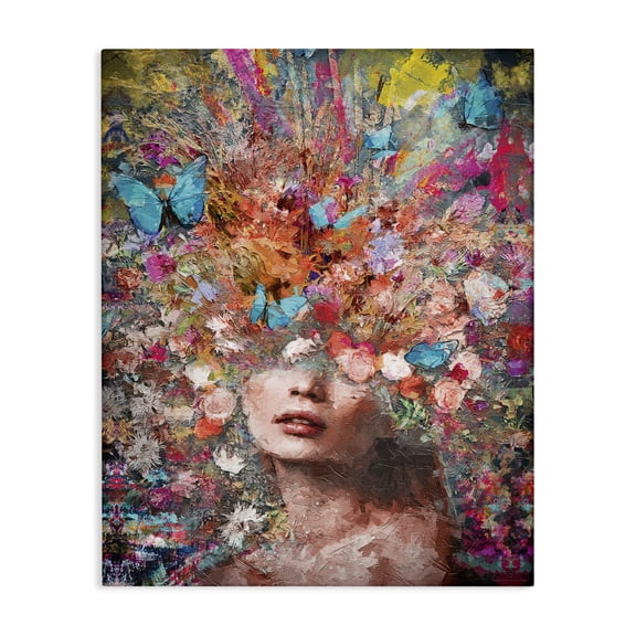 Stupell Industries Abstract Painterly Floral Face Animals Painting Wrapped Canvas Art Print Wall Art, 16 x 20