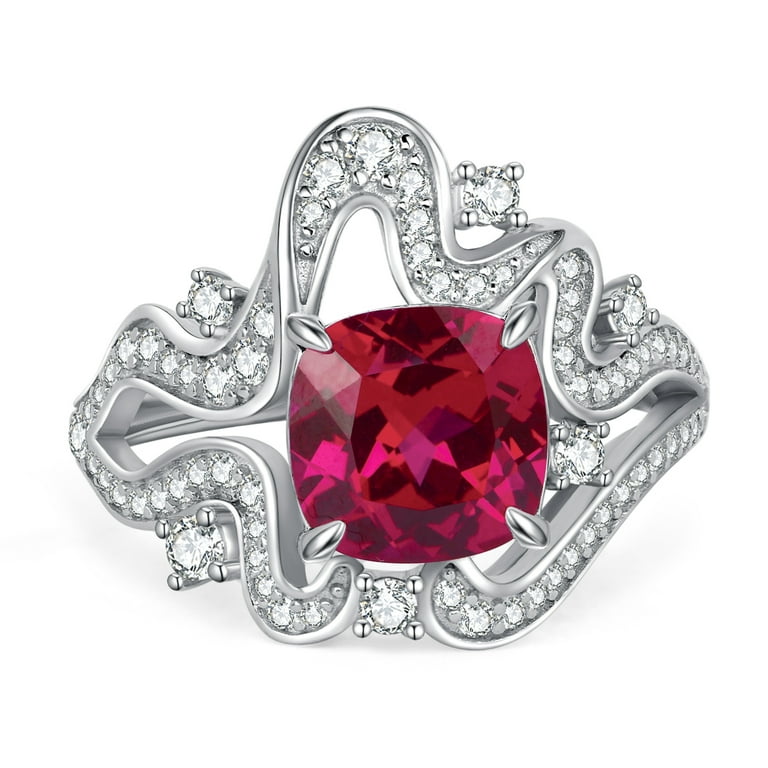 Jewelrypalace 3.5ct Cushion Cut Created Red Ruby Statement