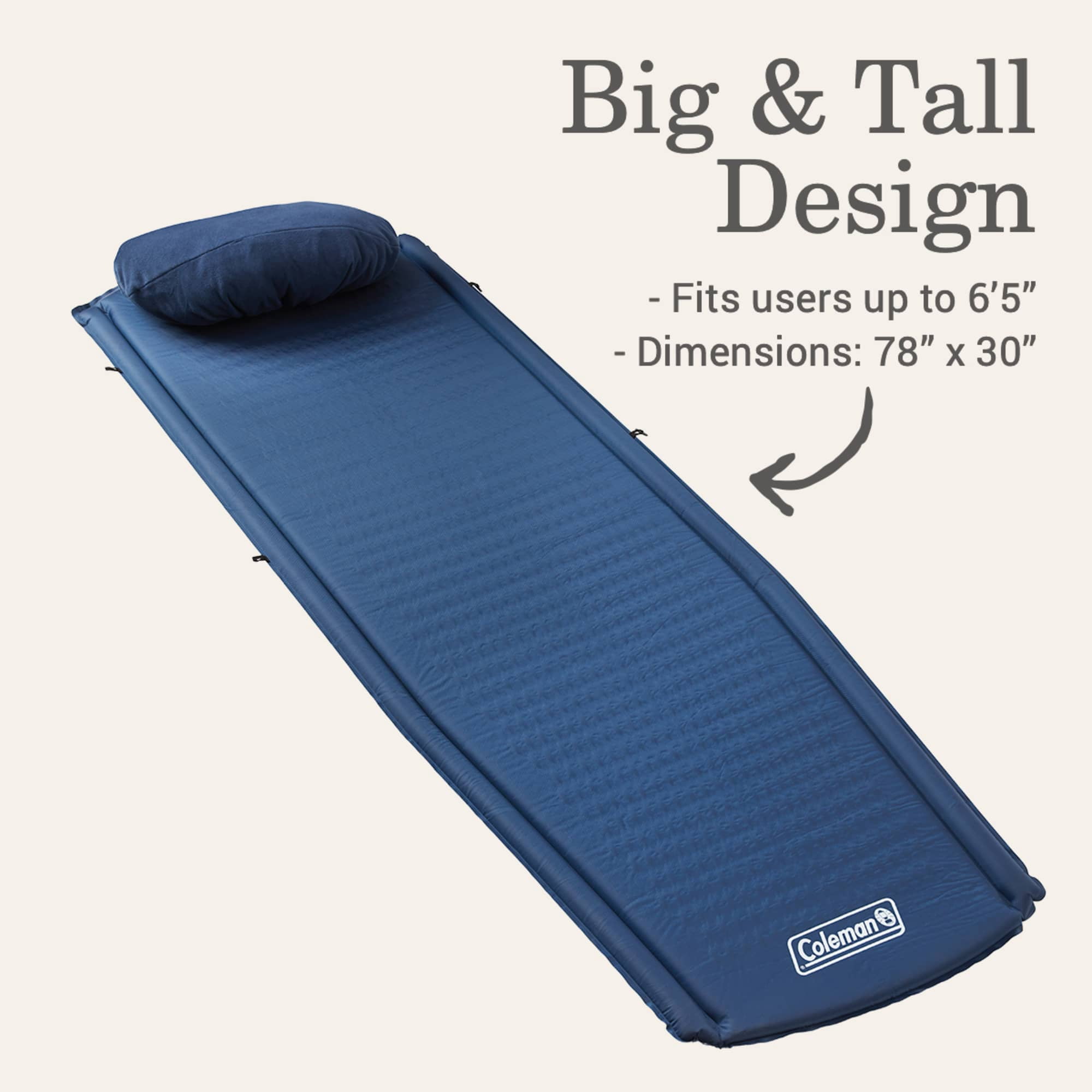 Coleman Montauk Big and Tall Self-Inflating Sleeping Pad, Blue Nights