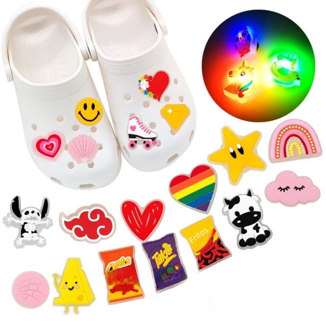 Accesorios para zapatos con agujeros, hebilla de PVC para zapatos con flores, hebilla de luz LED intermitente para zapatos, accesorios de decoración de dibujos animados a prueba de agua