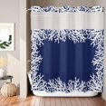 thumbnail image 6 of No Hook Shower Curtain with Built-in Rings - Nautical Coastal Washable Waterproof Fabric Bathroom Curtains for Hotel,Rentals, 72 X 72 Inch Long , Ocean Coral Texture Midnight Blue White, 6 of 8