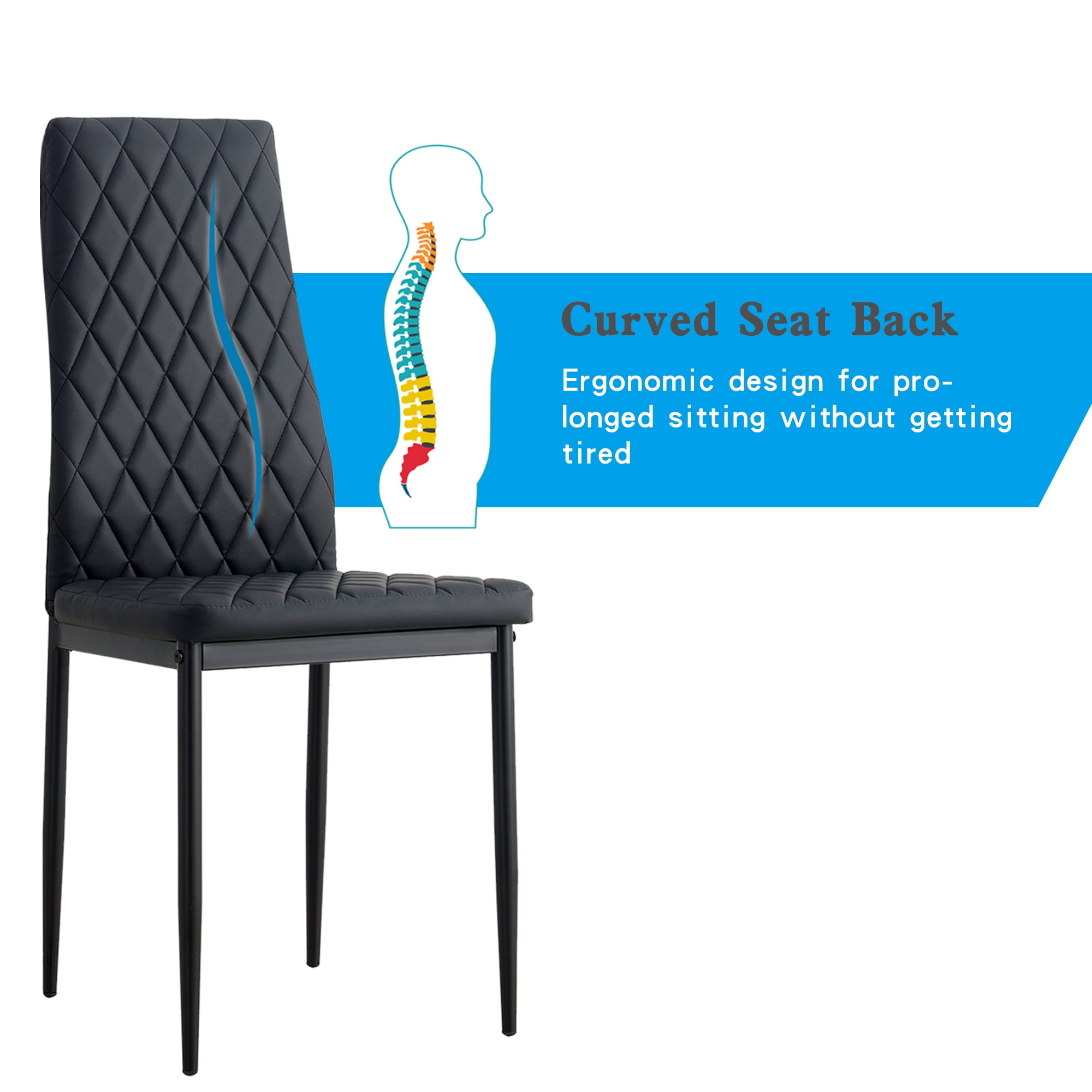 Resenkos Faux Leather Dining Chairs Set of 4, Kitchen & Dining Room Chairs with Backrest and Metal Legs, Comfortable Upholstered Seat Chairs, Black