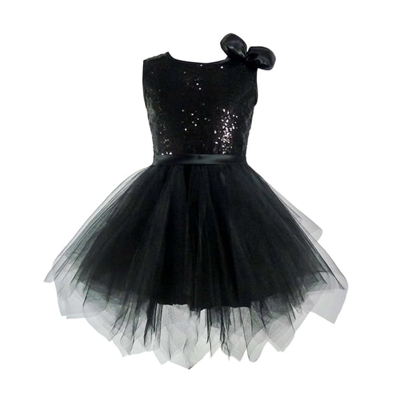 XUELUO Toddler Girls Sequin Tulle Dress One-Shoulder Bowknot Sleeveless Skirt Sparkly Evening Party Formal Cute Girl Gown