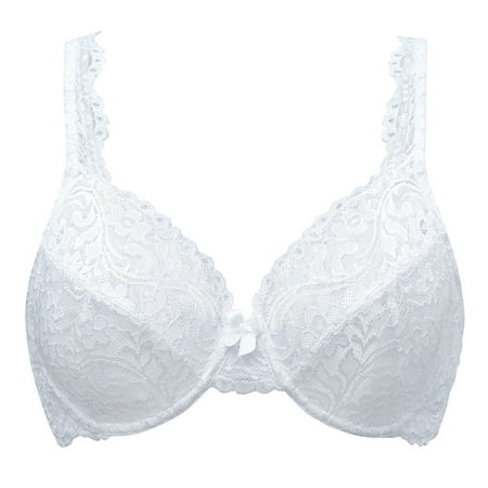 MELENECA Women s Full Coverage No Padding Plus Size Lace Underwire Bra White 42D