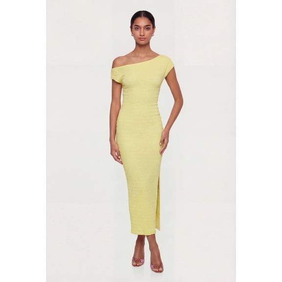 Women's Ruched One Shoulder Textured Knit Midi Dress