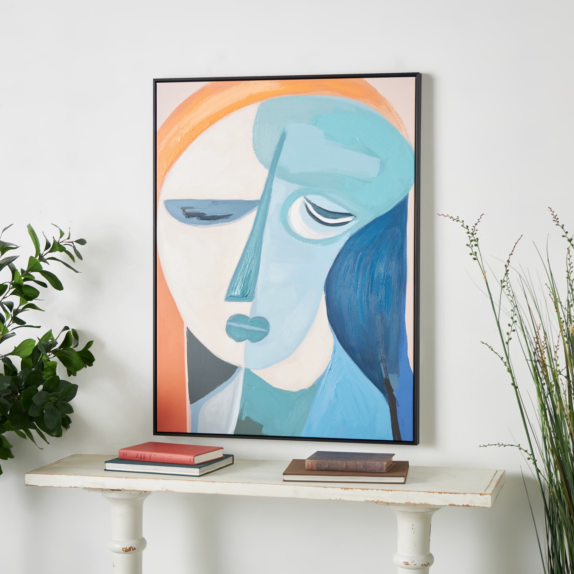 30" x 40" Impressionist Woman Framed Wall Art with Brushed Paint Strokes and Black Frame, by DecMode