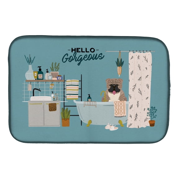 Carolines Treasures CK7548DDM Grey Brindle English Bulldog in Bathtub Dish Drying Mat 14 x 21" multicolor