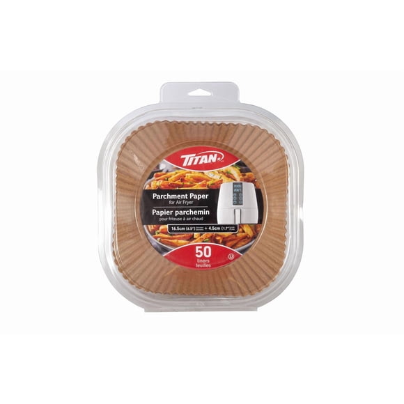 TITAN Feuilles en Papier Parchemin pour Friteuse à Air, Forme Carrée, Design en Couronne, 50 Pièces