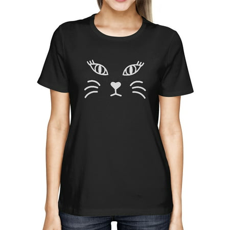 Cat Face Top Halloween Tee Cute Short sleeve Shirt For Scary Night
