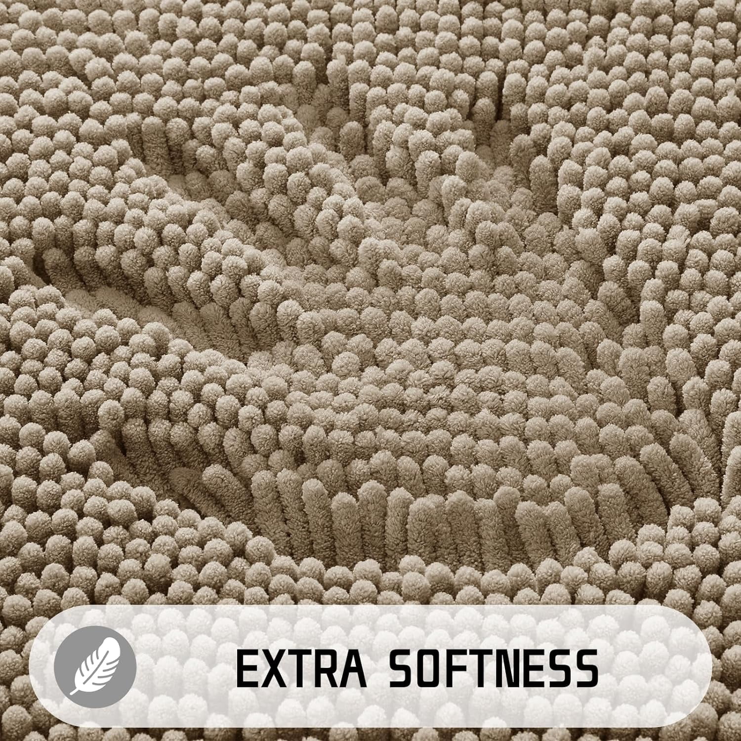 Bathroom Rug Mat, 32'' x 20'', Luxury Chenille Shaggy Bath Rugs, Extra Soft & Thick, Absorbent Water, Non-Slip, Machine Washable, Bath Mats for Bath Floor,Tub and Shower, Camel