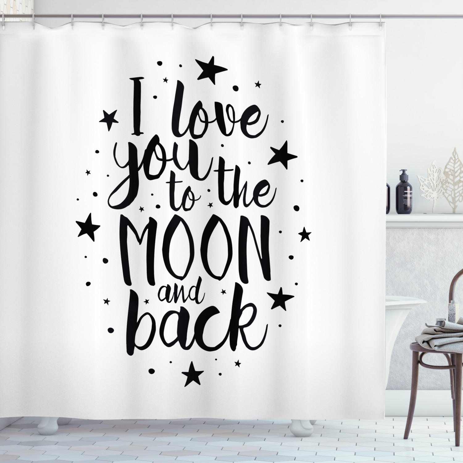 I Love You Shower Curtain, Romantic I Love You to the Moon and Back