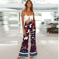 thumbnail image 2 of Amerteer Women's Floral Print Comfy Stretch Palazzo Wide Leg Lounge Pants-L, 2 of 7
