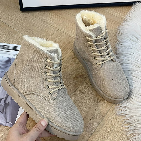jsaierl Lace-up Combat Boots for Womens Classic Suede Boot Fur Fleece Lined Boots Ankle Booties Fashion Short Slip On Zipper Shoes