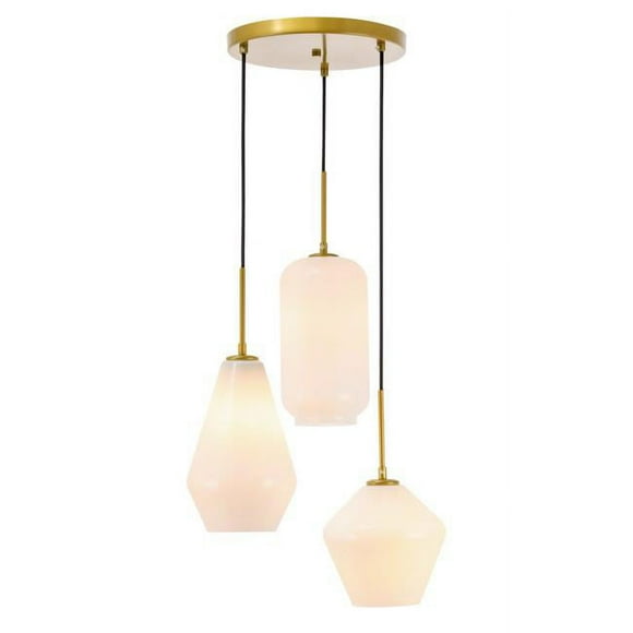 Living District LD2269BR Gene 3 Light Brass & Frosted White Glass Pendant