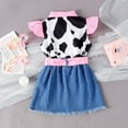 thumbnail image 4 of Gerichy Toddler Girl Denim Western Outfit Baby Cowgirl Clothes Ruffle Cow Print Shirt Button Down Tops Belted Jeans Shorts Toddler Girl Denim Western Outfit Baby Clothes, 4 of 8