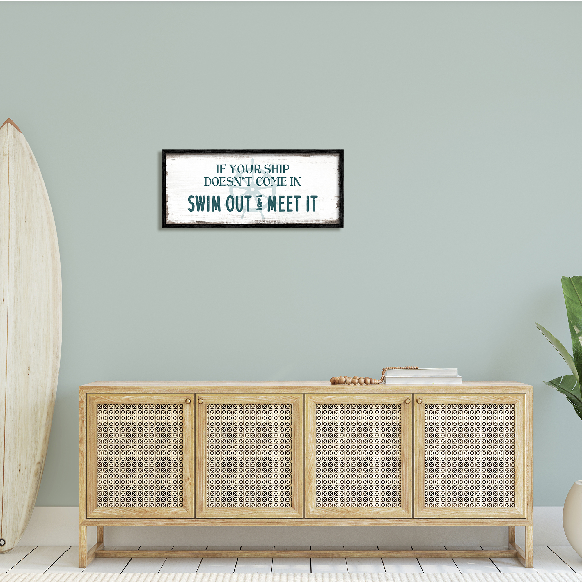 Stupell Indtries Ship Swim Out Meet It Sign Nautical Wheel,30 x 13,Design by Daphne Polselli
