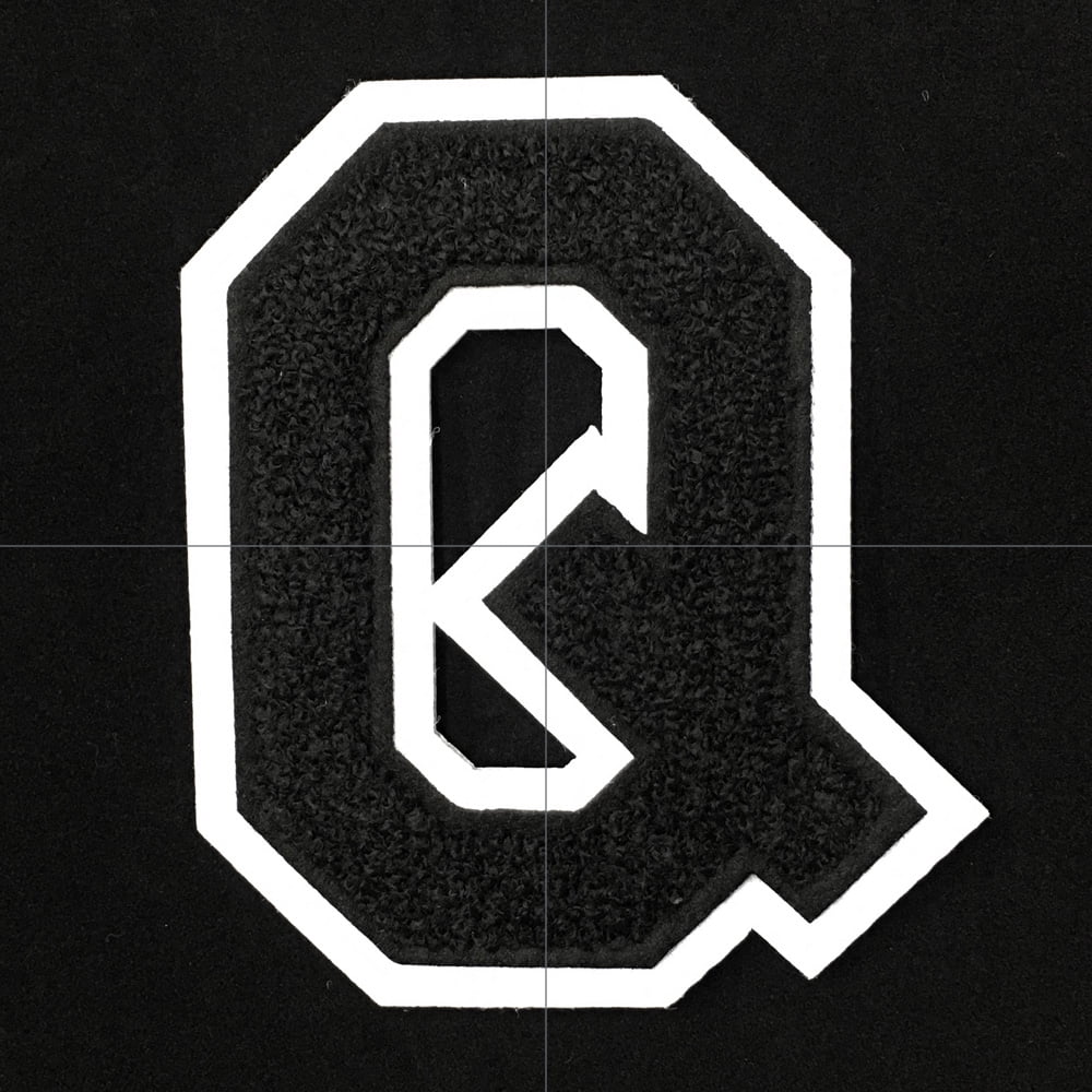 Chenille Stitch Varsity Iron-On Alphabet Patch - Letter Q, 4-1/2 Inch, Black/White, TR-11648