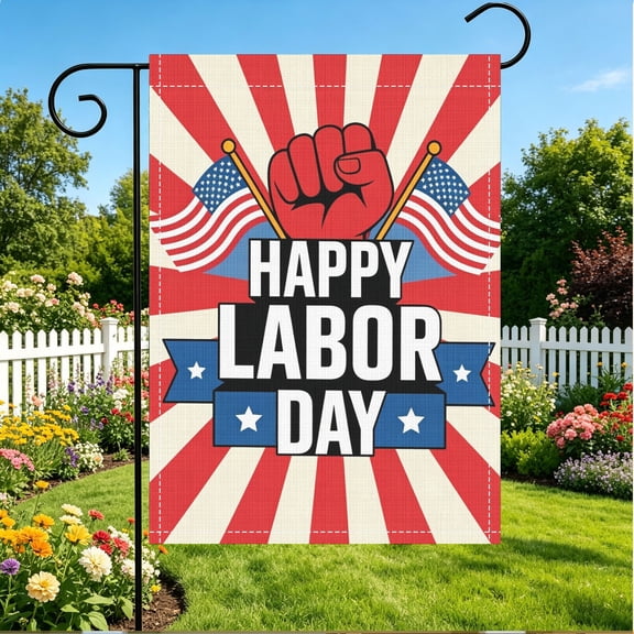 Labor Day Patriotic Fist American Flag Garden Flag, Double Sided 2D, 12x18 Inch No Flagpole, Outdoor Yard Decor