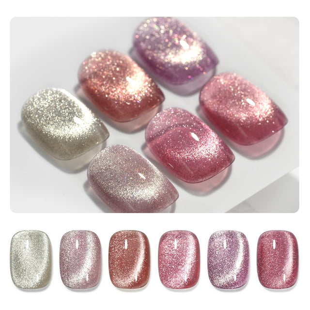 Set de esmaltes de uñas GAOY Glitter Cat Eye Gel Pink Galaxy 7,3 ml x6