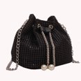 thumbnail image 6 of fankhu Women Chain Crossbody Bag Solid Color Rhinestone Luxury Shoulder Bag Drawstring Glittering Satchel Bag Dinner Party Bag, 6 of 9