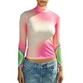 thumbnail image 2 of Yunliwuli Women Basic Turtleneck Tops Casual Gradient See-Through Mesh Long Sleeve Shirt Pullover for Club Streetwear, 2 of 10
