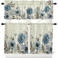 thumbnail image 2 of Kitchen Curtains and Valances Set, Flower Butterfly Dragonfly Vintage Blue Floral Spring Summer Short Rod Pocket 3 Pieces Window Curtain Set for Bedroom, Bathroom, 24 Inch Long, 2 of 6