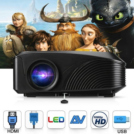 Excelvan Portable LED Projector, 1200 Lumens 800*480 Support 720P 1080P Max 130 Inch Red-blue 3D Projector with HDMI USB VGA AV TF Interfaces For Home Theater Outdoor Movie (Best Cheap 720p Projector)