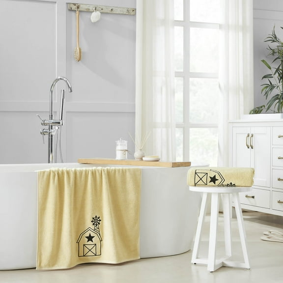 VHC Brands Black Barn w/ Mill Creme Bath Towel Set of 2 27x54