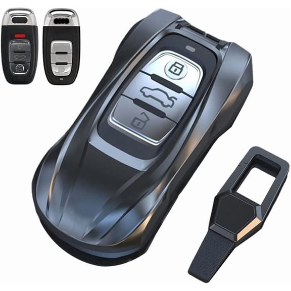 Key Fob Cover Compatible with Fit for Audi A4 A5 A6 A6L A7 A8 Q5 Q8 R8 RS4 RS5 RS6 RS7 S4 S5 S6 S7 S8, Zinc Alloy, Metal Key Fob Case Cover, Keychain Case Holder Protector,Gray