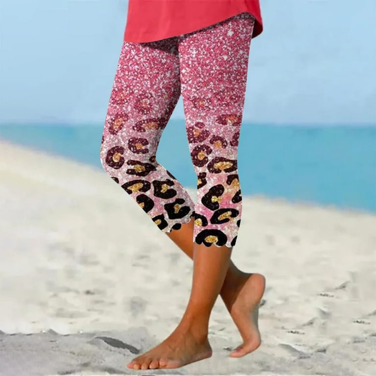 Ladies Stretch Capri Leggings Under Tunic Tops and Dress Graphic Printed  Beach Capris Cropped Pants Underpants (XX-Large, Pink) 