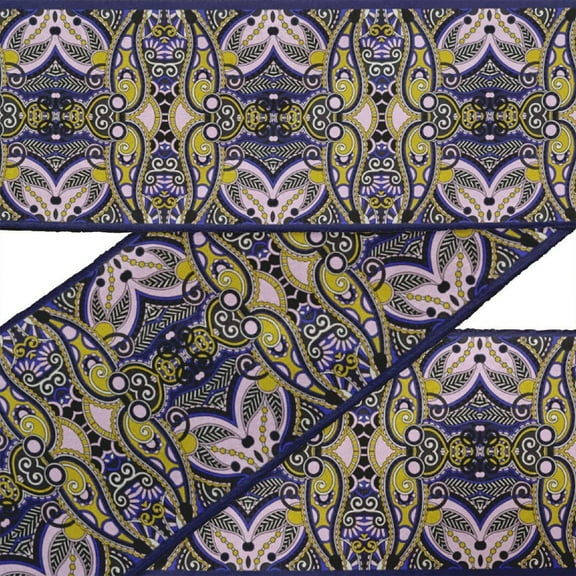 IBA Indianbeautifulart Green Stripe & Paisley Decorative Fabric Laces For Crafts Printed Velvet Trim Fabric Sewing Border Ribbon Trims 9 Yards 3 Inches