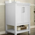 thumbnail image 3 of BizChair 24 Inch Bathroom Vanity with Sink Combo, Storage Cabinet with Soft Close Doors and Open Shelf, Carrara Marble Finish Countertop, White/White, 3 of 12