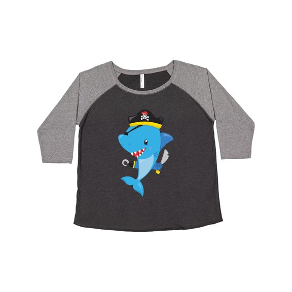 Inktastic Pirate Shark, Shark Wearing Pirate Hat, Blue Shark Women's Plus Size T-Shirt