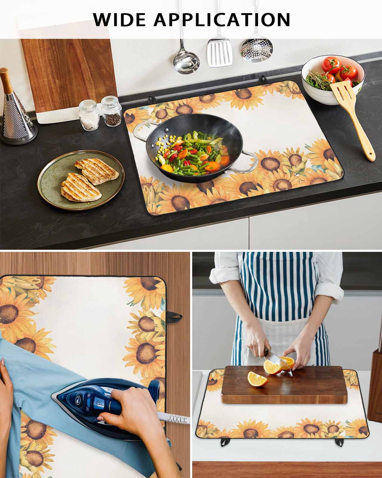 nqOlkjepod Large Induction Cooktop Protector Mat 24"x21", Spring Yellow Sunflower Stove Top Covers for Electric Stove, Retro Botanical Pastoral Country Stove Burner Cover Mats, Glass Top Stove Cover