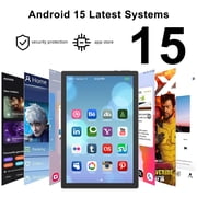 Android 15 Tablet 10 inch Tablets with Case, 12GB RAM + 64GB ROM (Expand to 1TB), Quad Core Processor Tablets, 5G WiFi 6, BT5.0, 1280x800 IPS Touch Screen, 6000mAh Battery, 8MP Dual Camera, Black