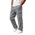 thumbnail image 3 of Mans Fleece Cargo Sweatpants Solid Color Baggy Straight Wide Leg Pant Lightweight Athletic Open Bottom sweat pants with Pockets, 3 of 10